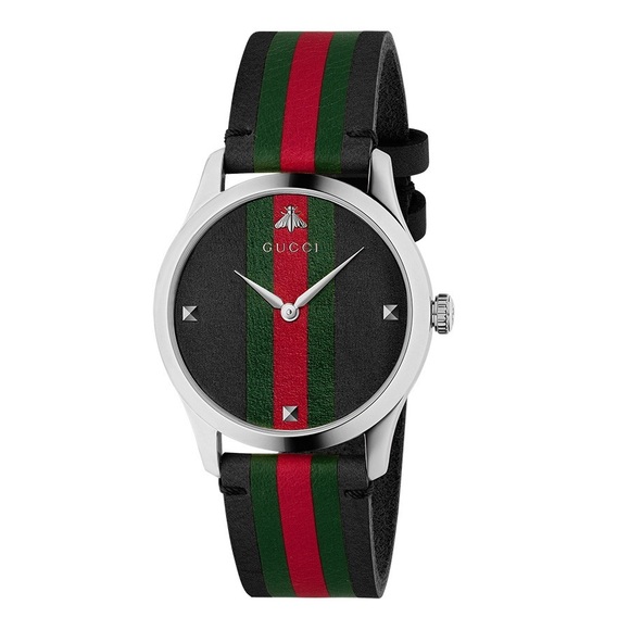 Gucci G-Timeless Black Green & Red Striped Nylon Watch - Picture 1 of 7